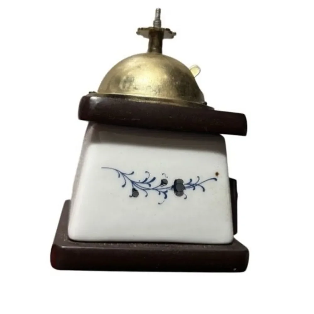 Vintage Small Wood & Porcelain Coffee Grinder -Handle Missing-